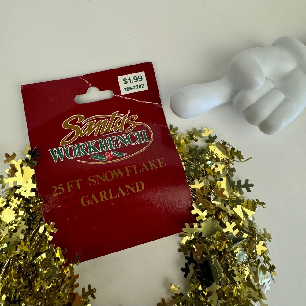 Vtg 1997 25ft Gold Snowflake Garland Wired Santas Workbench Fabri Centers of USA